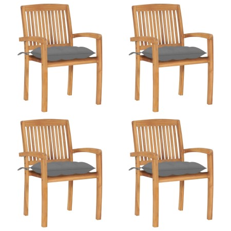 Stackable garden chairs 4 pcs teak wood with cushions by vidaXL, Garden chairs - Ref: Foro24-3073256, Price: 485,38 €, Discou...