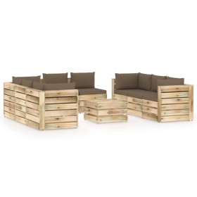 Garden furniture 9 pieces with green impregnated wood cushions by vidaXL, Garden sets - Ref: Foro24-3074743, Price: 1,00 €, D...