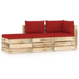 3-piece garden furniture with green impregnated wood cushions by vidaXL, Garden sets - Ref: Foro24-3074585, Price: 285,99 €, ...