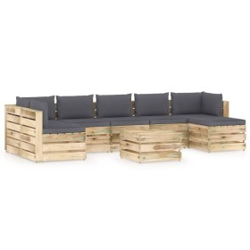 Garden furniture 8 pieces with green impregnated wood cushions by vidaXL, Garden sets - Ref: Foro24-3074747, Price: 824,99 €,...