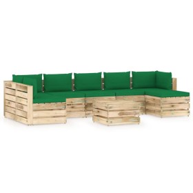 Gartenmöbel 8-teilig mit grün imprägnierten Holzkissen von vidaXL, Gartensets - Ref: Foro24-3074752, Preis: 663,99 €, Rabatt: %