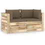 2-seater pallet sofa with green impregnated pine wood cushions by vidaXL, Garden sets - Ref: Foro24-3074551, Price: 352,38 €,...