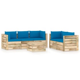 Garden furniture 6 pieces with green impregnated wood cushions by vidaXL, Garden sets - Ref: Foro24-3074679, Price: 827,99 €,...