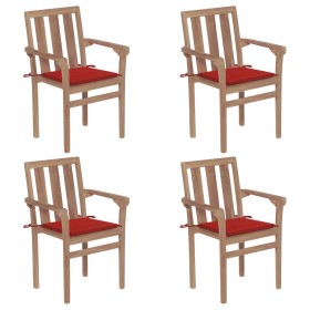 Stackable garden chairs 4 pcs solid teak wood with cushions by vidaXL, Garden chairs - Ref: Foro24-3073385, Price: 453,99 €, ...