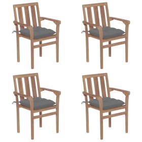 Stackable garden chairs, set of 4, made of solid teak wood with cushions. by vidaXL, Garden chairs - Ref: Foro24-3073395, Pri...