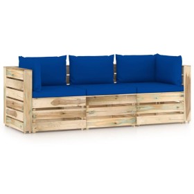 3-seater pallet sofa with green impregnated pine wood cushions by vidaXL, Garden sets - Ref: Foro24-3074565, Price: 376,65 €,...