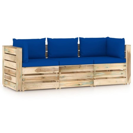 3-seater pallet sofa with green impregnated pine wood cushions by vidaXL, Garden sets - Ref: Foro24-3074565, Price: 376,99 €,...