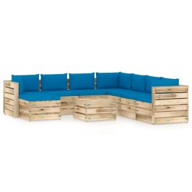 Garden furniture 9 pieces with green impregnated wood cushions by vidaXL, Garden sets - Ref: Foro24-3074787, Price: 853,99 €,...