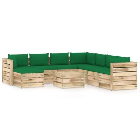 Garden furniture 9 pieces with green impregnated wood cushions by vidaXL, Garden sets - Ref: Foro24-3074788, Price: 783,99 €,...