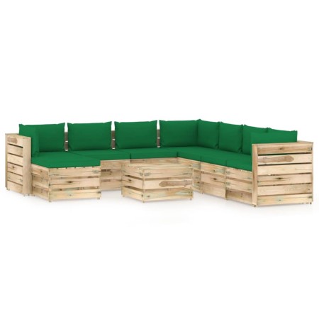 Gartenmöbel 9-teilig mit grün imprägnierten Holzkissen von vidaXL, Gartensets - Ref: Foro24-3074788, Preis: 783,44 €, Rabatt: %