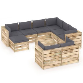 Muebles de jardín 10 piezas con cojines madera impregnada verde de vidaXL, Conjuntos de jardín - Ref: Foro24-3074795, Precio:...