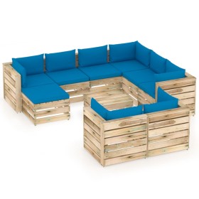 Garden furniture 10 pieces with green impregnated wood cushions by vidaXL, Garden sets - Ref: Foro24-3074799, Price: 1,00 €, ...