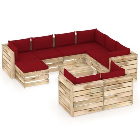 Garden furniture 10 pieces with green impregnated wood cushions by vidaXL, Garden sets - Ref: Foro24-3074804, Price: 1,00 €, ...