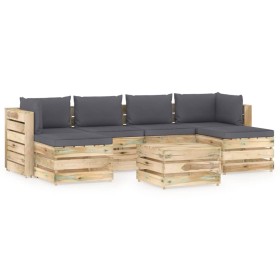 Garden furniture 7 pieces with green impregnated wood cushions by vidaXL, Garden sets - Ref: Foro24-3074711, Price: 694,54 €,...