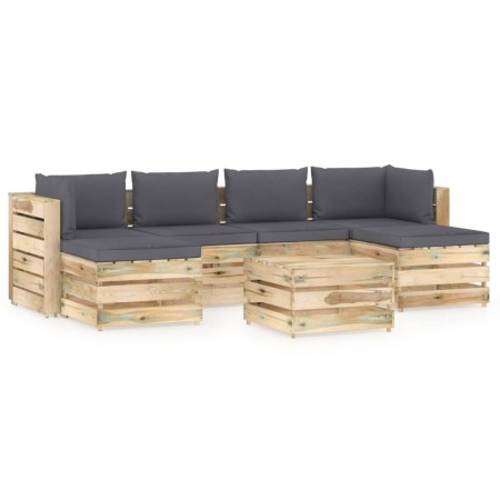 Garden furniture 7 pieces with green impregnated wood cushions by vidaXL, Garden sets - Ref: Foro24-3074711, Price: 694,99 €,...