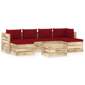 Garden furniture 7 pieces with green impregnated wood cushions by vidaXL, Garden sets - Ref: Foro24-3074720, Price: 599,28 €,...