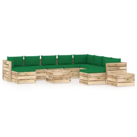 Garden furniture 12 pieces with green impregnated wood cushions by vidaXL, Garden sets - Ref: Foro24-3074824, Price: 1,00 €, ...