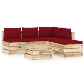 Garden furniture 6 pieces with green impregnated wood cushions by vidaXL, Garden sets - Ref: Foro24-3074708, Price: 480,99 €,...