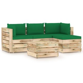 Garden furniture 5 pieces with green impregnated wood cushions by vidaXL, Garden sets - Ref: Foro24-3074632, Price: 487,92 €,...