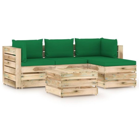 Muebles de jardín 5 piezas con cojines madera impregnada verde de vidaXL, Conjuntos de jardín - Ref: Foro24-3074632, Precio: ...