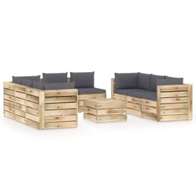 Garden furniture 9 pieces with green impregnated wood cushions by vidaXL, Garden sets - Ref: Foro24-3074735, Price: 1,00 €, D...