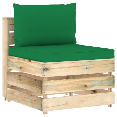 Zentrales Sektionssofa mit Kissen aus grau imprägniertem Holz von vidaXL, Modulare Sofas für den Außenbereich - Ref: Foro24-3...