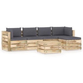 Garden furniture 6 pieces with green impregnated wood cushions by vidaXL, Garden sets - Ref: Foro24-3074663, Price: 661,33 €,...