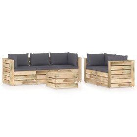 Garden furniture 6 pieces with green impregnated wood cushions by vidaXL, Garden sets - Ref: Foro24-3074675, Price: 827,99 €,...