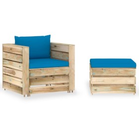 2-teilige Gartenmöbel mit grün imprägnierten Holzkissen von vidaXL, Gartensets - Ref: Foro24-3074535, Preis: 167,99 €, Rabatt: %