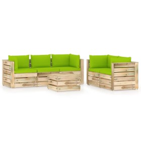 Garden furniture 6 pieces with green impregnated wood cushions by vidaXL, Garden sets - Ref: Foro24-3074686, Price: 779,99 €,...