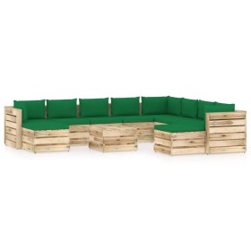 Gartenmöbel 11-teilig mit grün imprägnierten Holzkissen von vidaXL, Gartensets - Ref: Foro24-3074812, Preis: 1,00 €, Rabatt: %