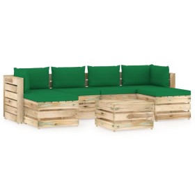 Gartenmöbel 7-teilig mit grün imprägnierten Holzkissen von vidaXL, Gartensets - Ref: Foro24-3074716, Preis: 664,99 €, Rabatt: %