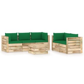 Garden furniture 6 pieces with green impregnated wood cushions by vidaXL, Garden sets - Ref: Foro24-3074680, Price: 779,99 €,...