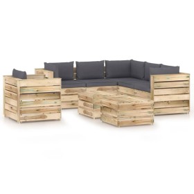 Gartenmöbel 8-teilig mit grün imprägnierten Holzkissen von vidaXL, Gartensets - Ref: Foro24-3074879, Preis: 837,99 €, Rabatt: %