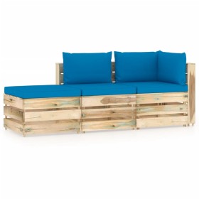 3-piece garden furniture with green impregnated wood cushions by vidaXL, Garden sets - Ref: Foro24-3074583, Price: 295,99 €, ...