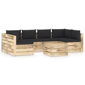 Garden furniture 7 pieces with green impregnated wood cushions by vidaXL, Garden sets - Ref: Foro24-3074730, Price: 697,99 €,...