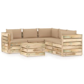 Gartenmöbel 6-teilig mit grün imprägnierten Holzkissen von vidaXL, Gartensets - Ref: Foro24-3074690, Preis: 766,99 €, Rabatt: %