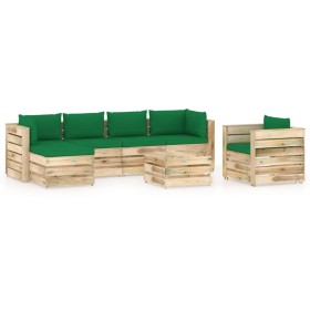 Gartenmöbel 7-teilig mit grün imprägnierten Holzkissen von vidaXL, Gartensets - Ref: Foro24-3074860, Preis: 632,99 €, Rabatt: %