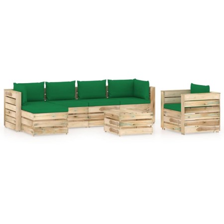 Garden furniture 7 pieces with green impregnated wood cushions by vidaXL, Garden sets - Ref: Foro24-3074860, Price: 632,25 €,...