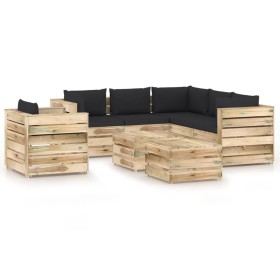 Garden furniture 8 pieces with green impregnated wood cushions by vidaXL, Garden sets - Ref: Foro24-3074886, Price: 837,54 €,...