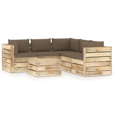 Gartenmöbel 6-teilig mit grün imprägnierten Holzkissen von vidaXL, Gartensets - Ref: Foro24-3074695, Preis: 750,99 €, Rabatt: %