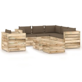 Garden furniture 8 pieces with green impregnated wood cushions by vidaXL, Garden sets - Ref: Foro24-3074887, Price: 884,99 €,...