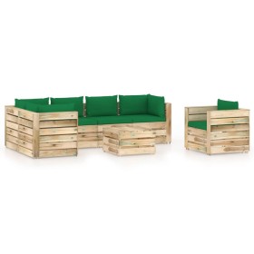 Gartenmöbel 7-teilig mit grün imprägnierten Holzkissen von vidaXL, Gartensets - Ref: Foro24-3074872, Preis: 715,99 €, Rabatt: %