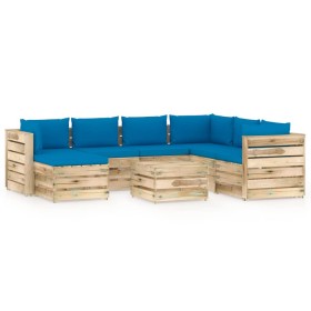 Garden furniture 8 pieces with green impregnated wood cushions by vidaXL, Garden sets - Ref: Foro24-3074775, Price: 787,99 €,...