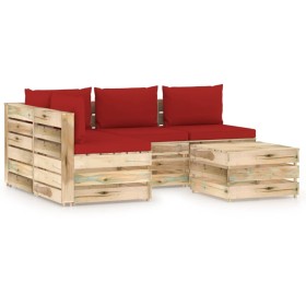 Garden furniture 5 pieces with green impregnated wood cushions by vidaXL, Garden sets - Ref: Foro24-3074645, Price: 466,81 €,...