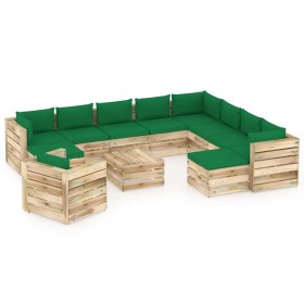 Garden furniture 12 pieces with green impregnated wood cushions by vidaXL, Garden sets - Ref: Foro24-3074896, Price: 1,00 €, ...