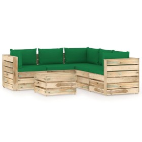 Gartenmöbel 6-teilig mit grün imprägnierten Holzkissen von vidaXL, Gartensets - Ref: Foro24-3074692, Preis: 635,99 €, Rabatt: %