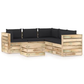 Garden furniture 6 pieces with green impregnated wood cushions by vidaXL, Garden sets - Ref: Foro24-3074694, Price: 707,99 €,...