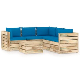 Garden furniture 6 pieces with green impregnated wood cushions by vidaXL, Garden sets - Ref: Foro24-3074691, Price: 682,15 €,...