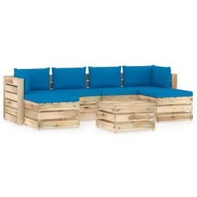 Garden furniture 7 pieces with green impregnated wood cushions by vidaXL, Garden sets - Ref: Foro24-3074715, Price: 694,99 €,...